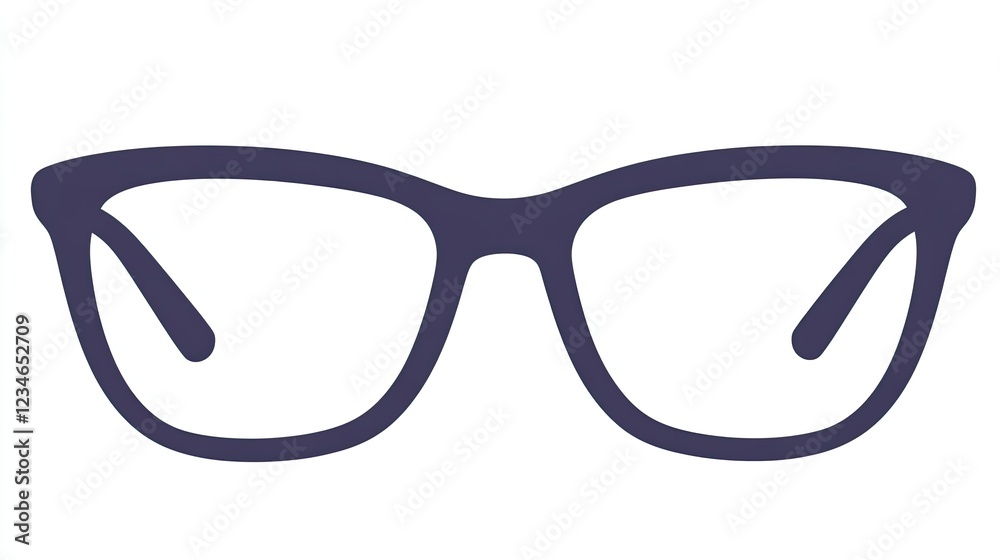 Fototapeta premium Simple illustration of a pair of eyeglasses, dark-purple frames, isolated on white background.