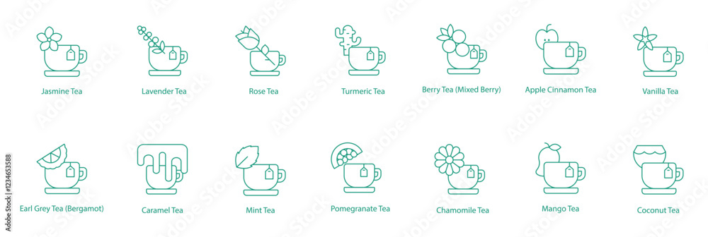 Fototapeta premium Herbal and Aromatic Tea Vector Icons: Calming and Fragrant Infusions