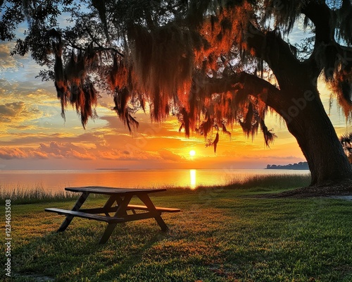 During golden hour in Clermont, Florida, the sky paints the sunset over Lake Minneola, perfect for a picnic