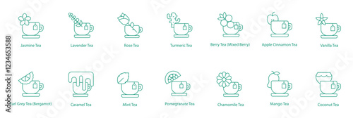 Herbal and Aromatic Tea Vector Icons: Calming and Fragrant Infusions