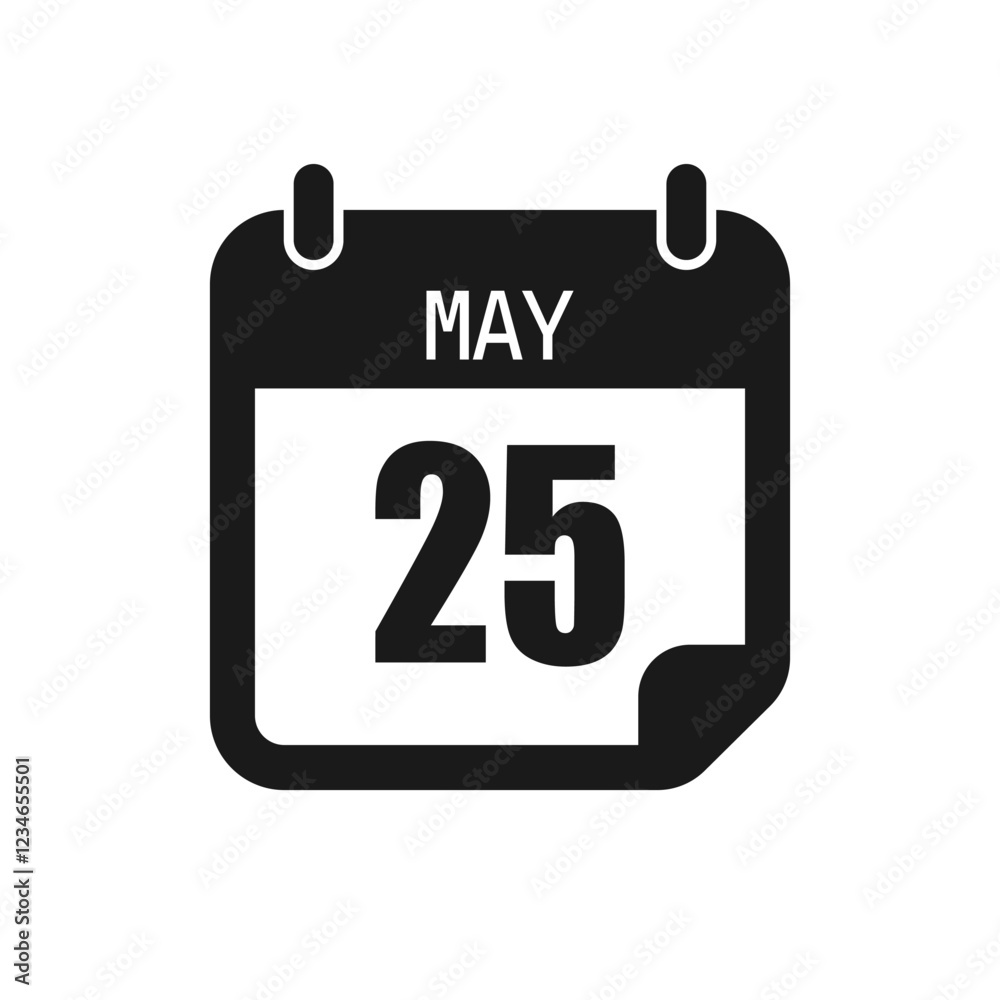Vector icon page day calendar - 25 May month Vector icon page day calendar - 25 May month