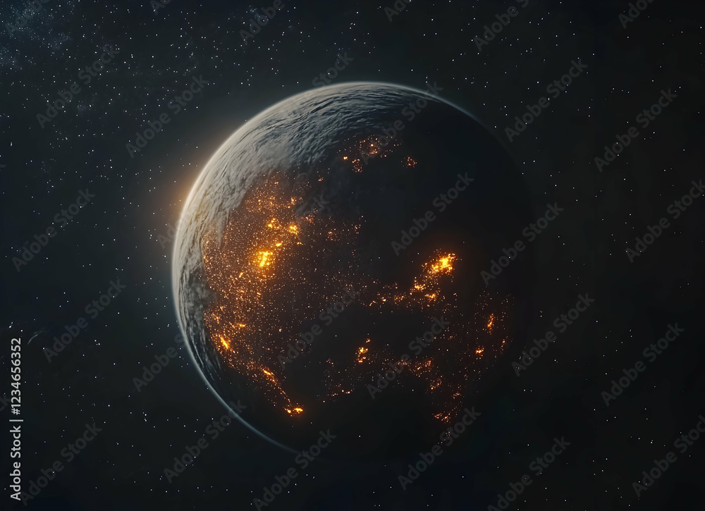 Fototapeta premium Cosmic Cityscape: A Glimmering Celestial Body