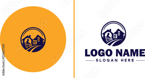 Retirement Community icon Senior living community Retirement village Senior community flat logo sign symbol editable vector
