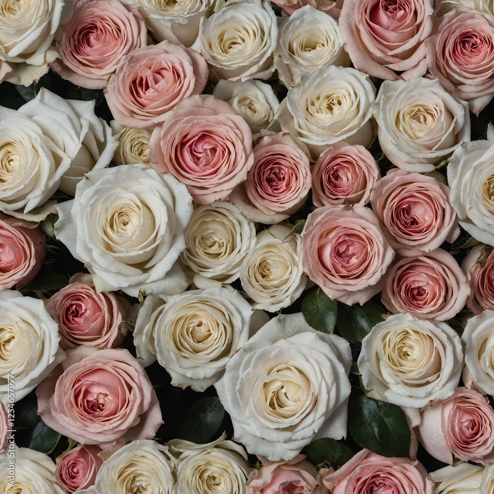 A minimalist botanical pattern of white and pink roses. A minimalist botanical pattern of white and pink roses.