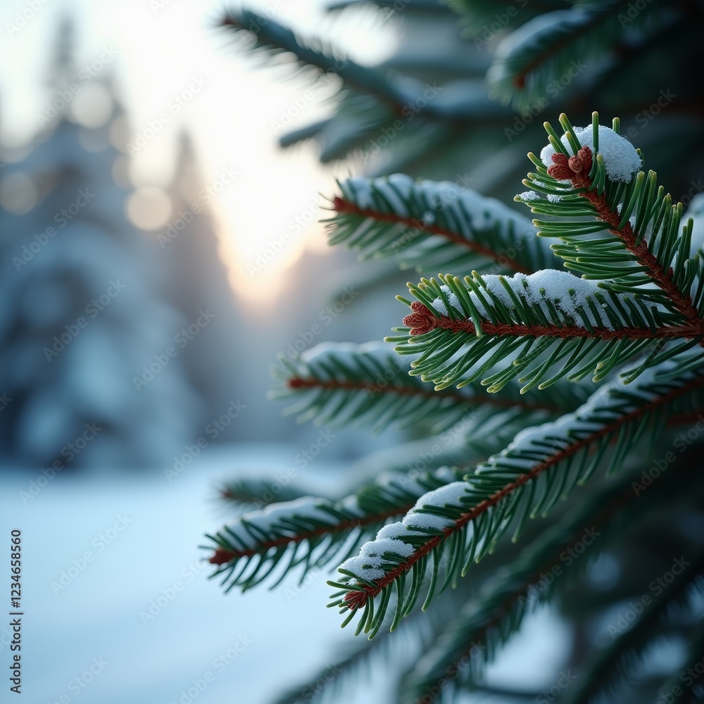 Snow-covered evergreen branches Snow-covered evergreen branches