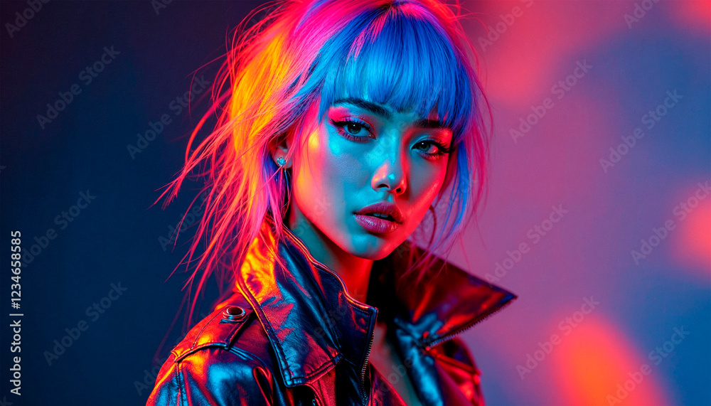 Obraz premium portrait of a asian woman on neon lights