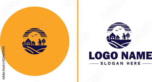 Retirement Community icon Senior living community Retirement village Senior community flat logo sign symbol editable vector