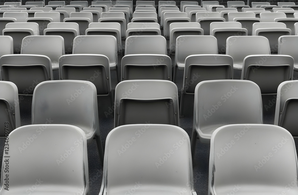 Rows of Empty Grey Chairs in an Auditorium Rows of Empty Grey Chairs in an Auditorium