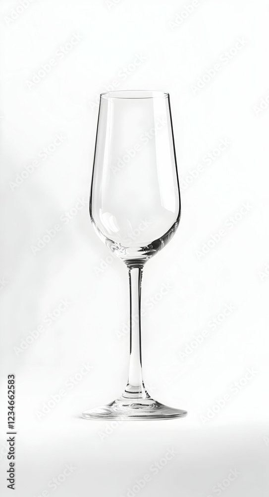 Elegant Empty Champagne Flute Glass on White Background Elegant Empty Champagne Flute Glass on White Background