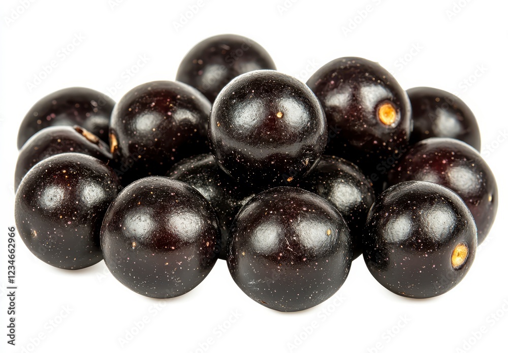 Close up view of a pile of small, dark purple berries with a slightly shiny surface against a bright white background Close up view of a pile of small, dark purple berries with a slightly shiny surface against a bright white background