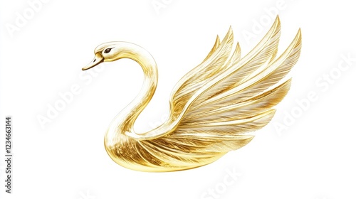 Fototapeta Naklejka Na Ścianę i Meble -  Golden swan sculpture, elegant design, white background, luxury symbol, logo design