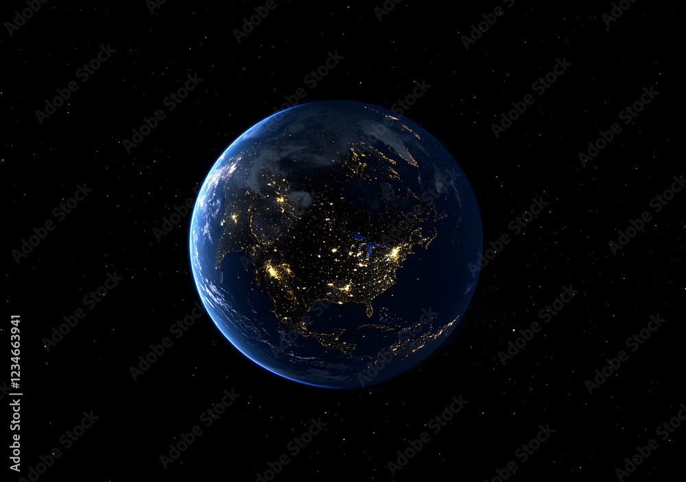 Fototapeta premium Earth at Night: A Celestial View of North America's City Lights