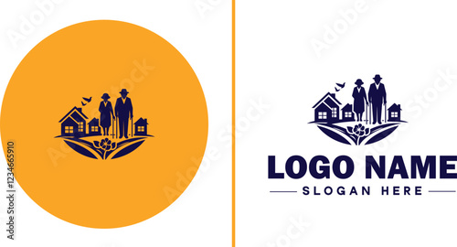 Retirement Community icon Senior living community Retirement village Senior community flat logo sign symbol editable vector