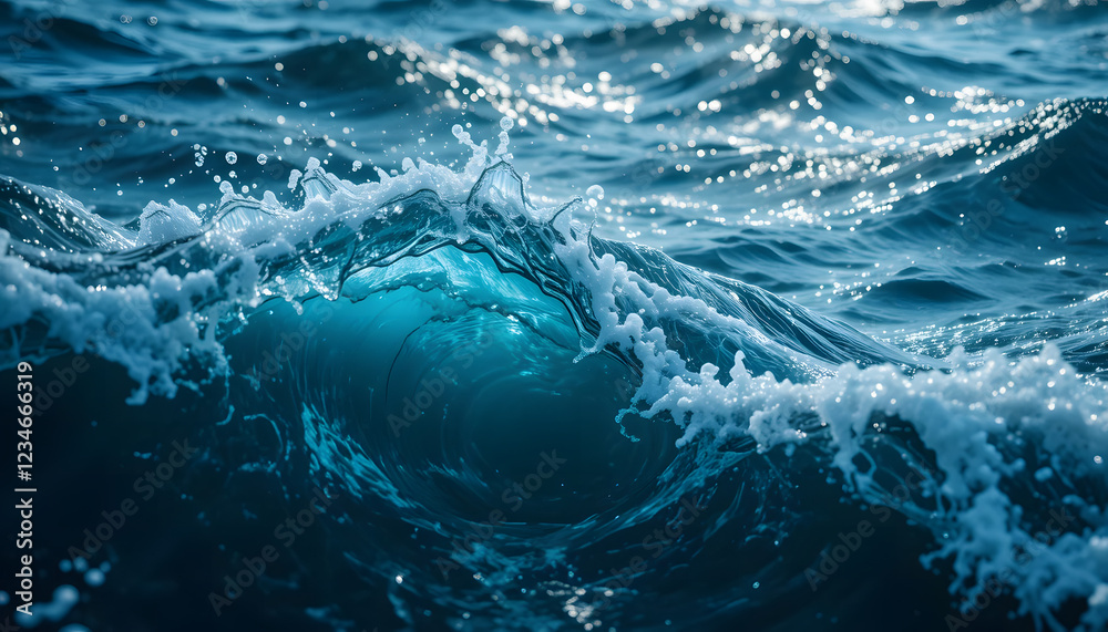 Obraz premium Blue ocean waves splash and creating a foam