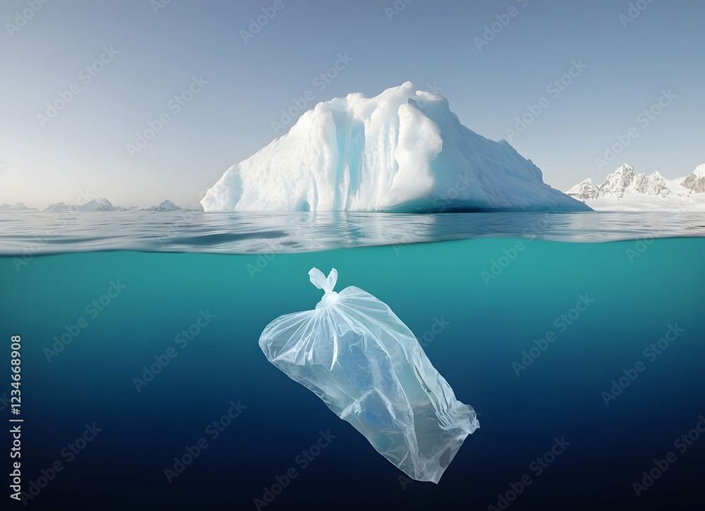 Obraz premium Ocean Pollution: A Plastic Bag's Journey in a Frozen Landscape