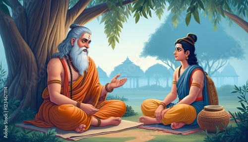 A Timeless Bond of Wisdom and Guidance in Flat Illustration 