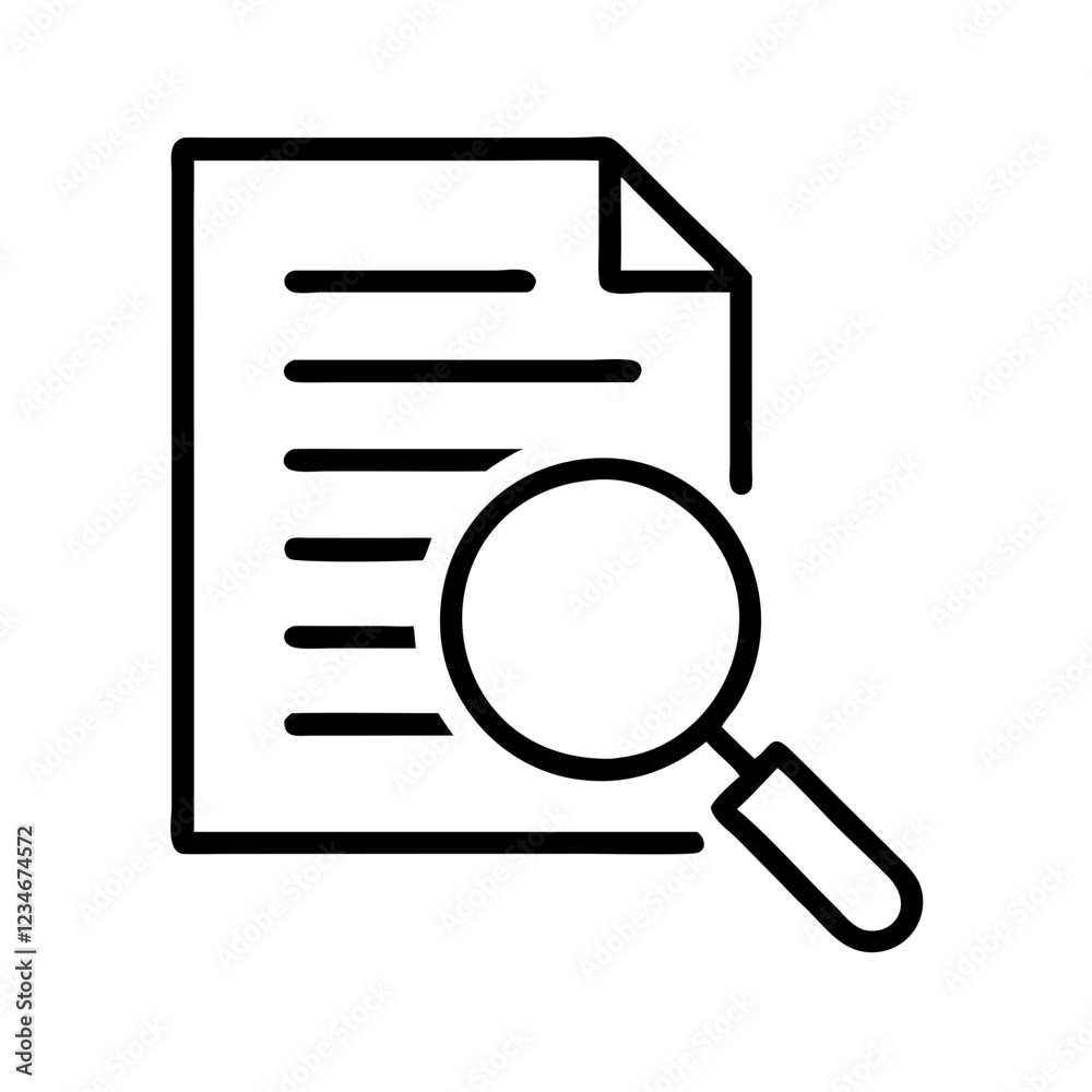 Business analytics icon illustrating document with magnifying glass for audit and analysis Business analytics icon illustrating document with magnifying glass for audit and analysis