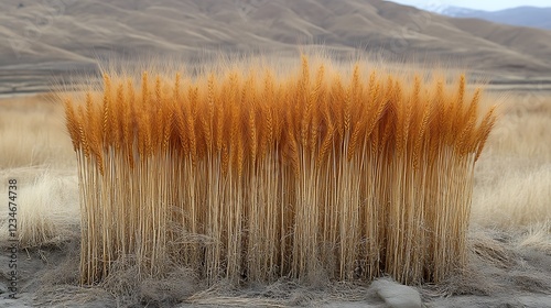 Golden wheat field with distant mountains under a cloudy sky landscape nature