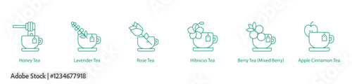 Floral and Fruity Tea Vector Icons: Delicate and Refreshing Flavors