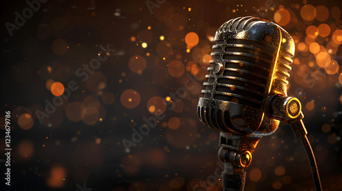 Vintage Microphone with Warm Golden Bokeh Lighting

 photo