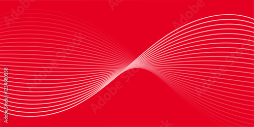 Abstract background with lines and waves. Medium banner size. Element for design. Vector background for brochure, booklet, flyer, poster. Red and white gradient. Love, Valentine's Day
