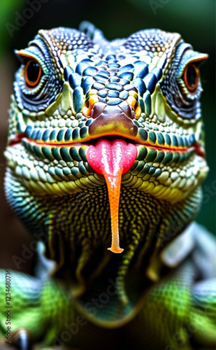 a close up of a lizard with its tongue out