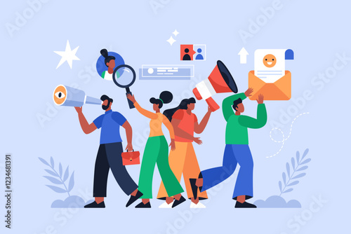 Human resources and recruitment business concept. Modern vector illustration of people searching for candidates and job vacancy