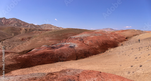 Beautiful red mountains in the Khizy region. photo