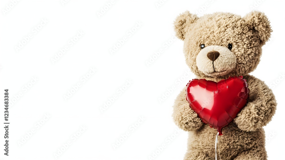 Obraz premium Cute Teddy Bear Holding Heart Shaped Balloon for Valentine's Day