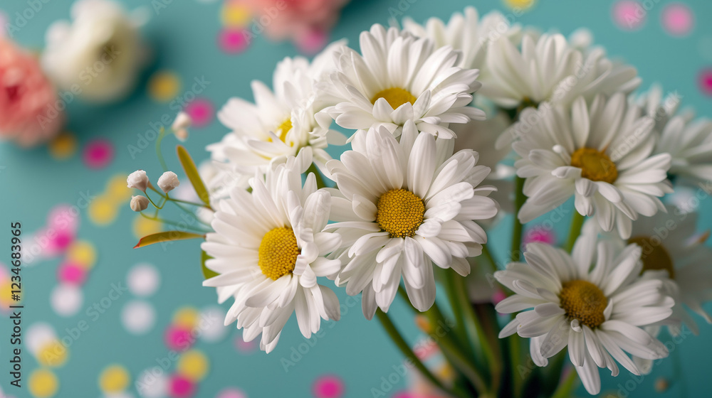 Fototapeta premium Happy Birthday Greeting Card. White flowers on a background