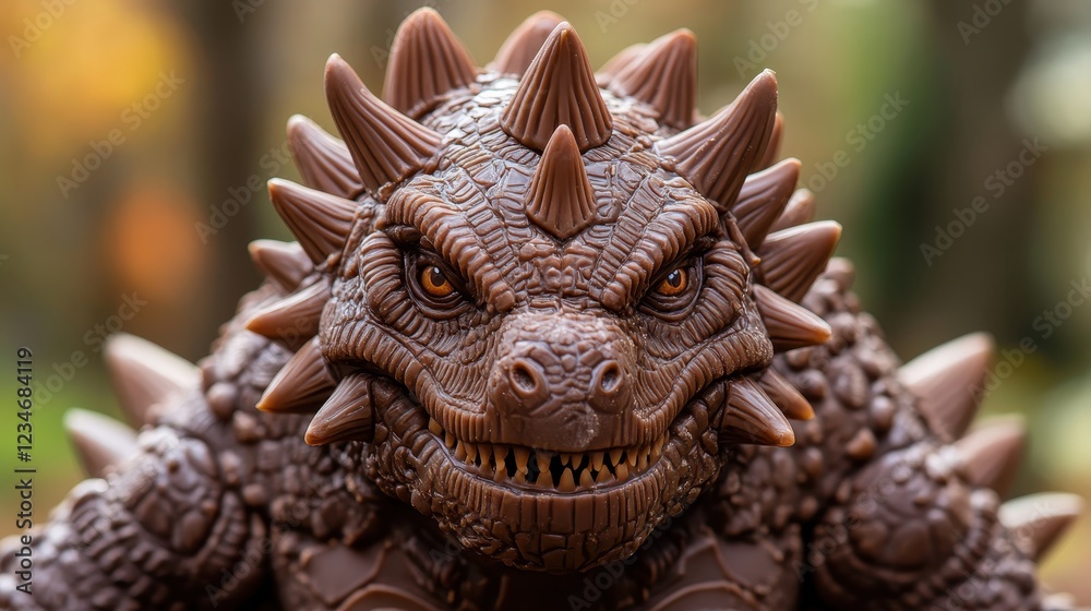 Close-Up of a Detailed Spiky Dinosaur Toy in a Natural Outdoor Setting with Blurred Background Close-Up of a Detailed Spiky Dinosaur Toy in a Natural Outdoor Setting with Blurred Background