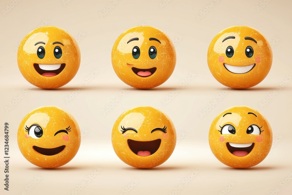Fototapeta premium A collection of cheerful, expressive emoji faces in a playful arrangement.