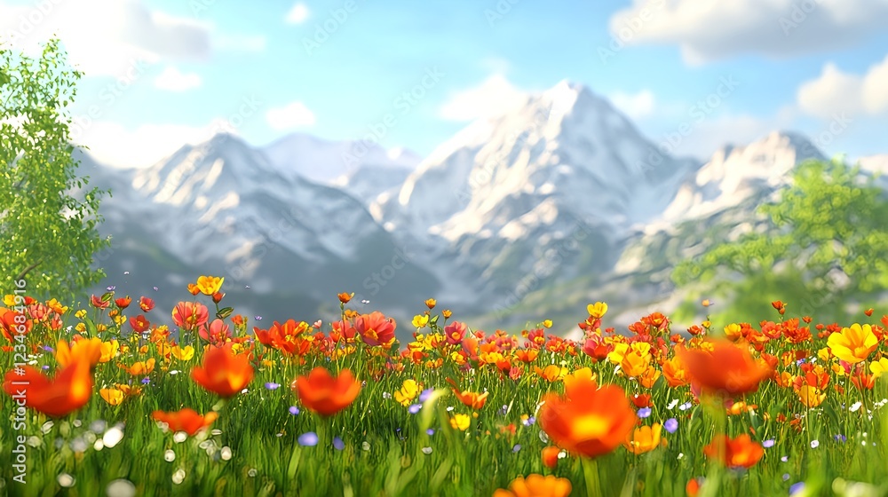 Vibrant Hillside Vista Covered in Colorful Wildflowers in Spring Vibrant Hillside Vista Covered in Colorful Wildflowers in Spring