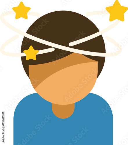 Young man experiencing dizziness, with stars spinning around his head
