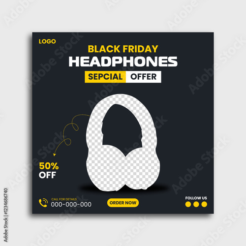 Black Friday headphone promotional editable social media post.