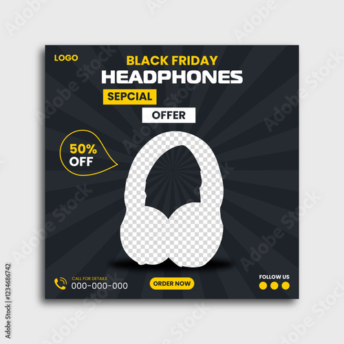 Black Friday headphone promotional editable social media post.