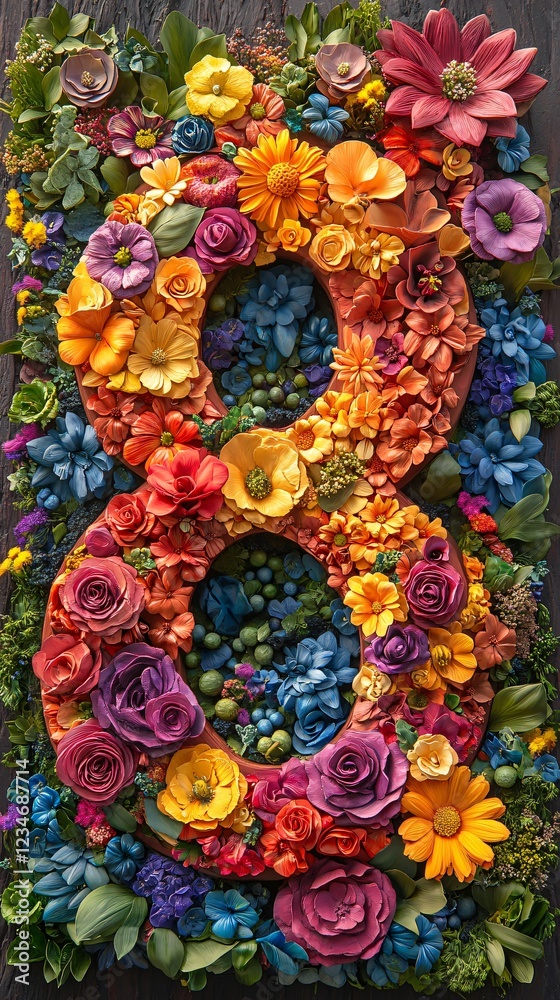 Number eight made of flowers Number eight made of flowers