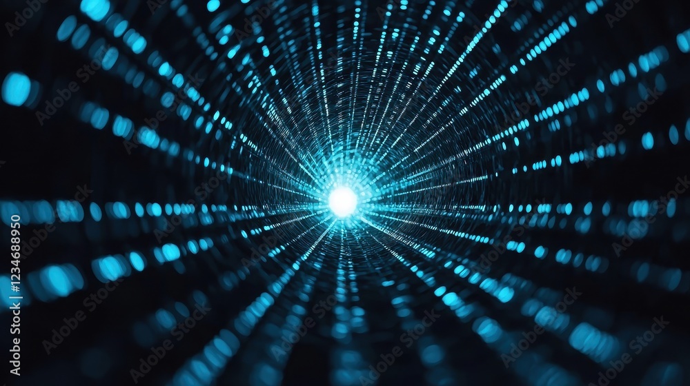 Fototapeta premium A mesmerizing view of a glowing tunnel filled with blue light, creating a sense of depth and digital vibes.