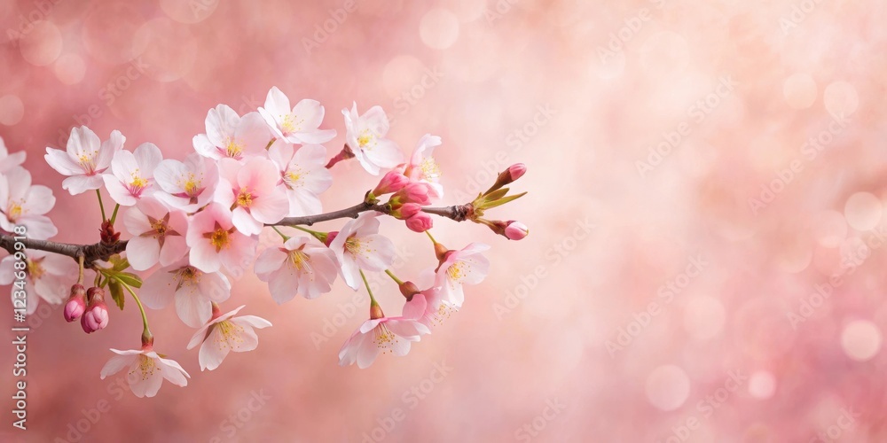 Delicate cherry blossoms unfurl on a soft pink paper background, with subtle texture and gentle light fall , nature beauty, paper background Delicate cherry blossoms unfurl on a soft pink paper background, with subtle texture and gentle light fall , nature beauty, paper background