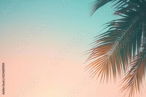 Obraz na płótnie serene tropical beach at golden hour with soft focus palm silhouettes and pastel sky gradient w salonie