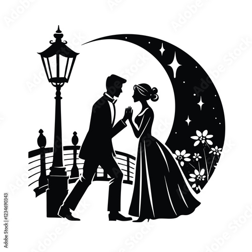 silhouette of bride and groom