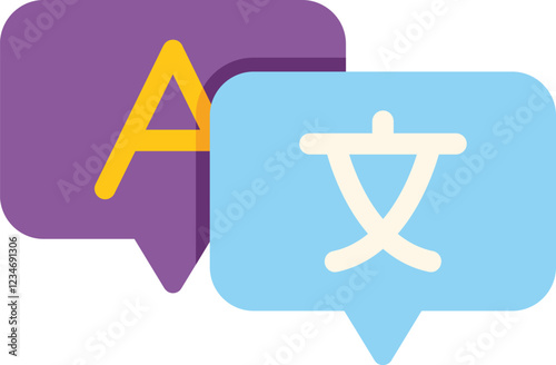 Speech bubbles containing letters from different alphabets, illustrating the concept of translation