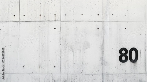 Bright white wall with number 80 written in black. Copy space