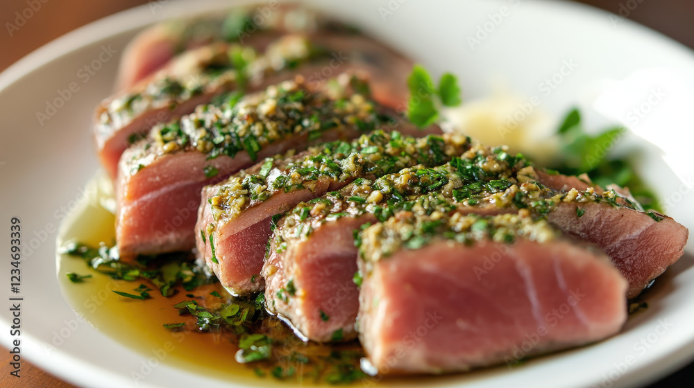 Seared Ahi Tuna with Herbs and Sauce Seared Ahi Tuna with Herbs and Sauce