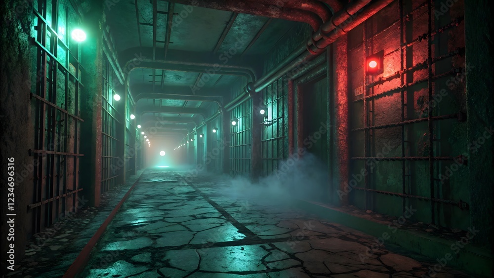 Sci-Fi Dark Maze with Greenish Radioactive Glow Sci-Fi Dark Maze with Greenish Radioactive Glow