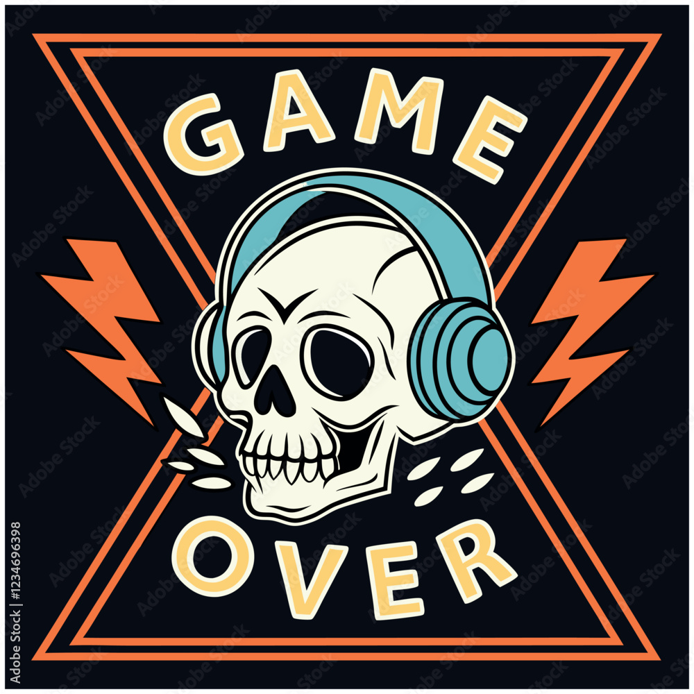 Fototapeta premium Game Over - Gamer Skull with Headphones T-Shirt
