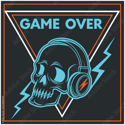 Game Over - Gamer Skull with Headphones T-Shirt