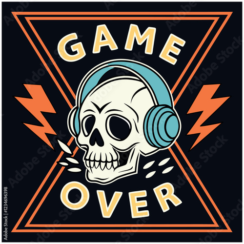 Game Over - Gamer Skull with Headphones T-Shirt