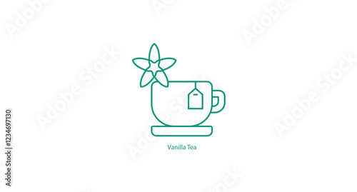 Vanilla Tea Icon Illustration Featuring a Cup and Vanilla Pods