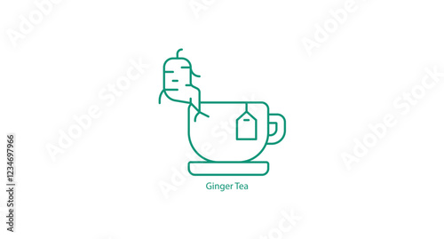 Ginger Tea Icon Vector Design with a Cup and Fresh Ginger